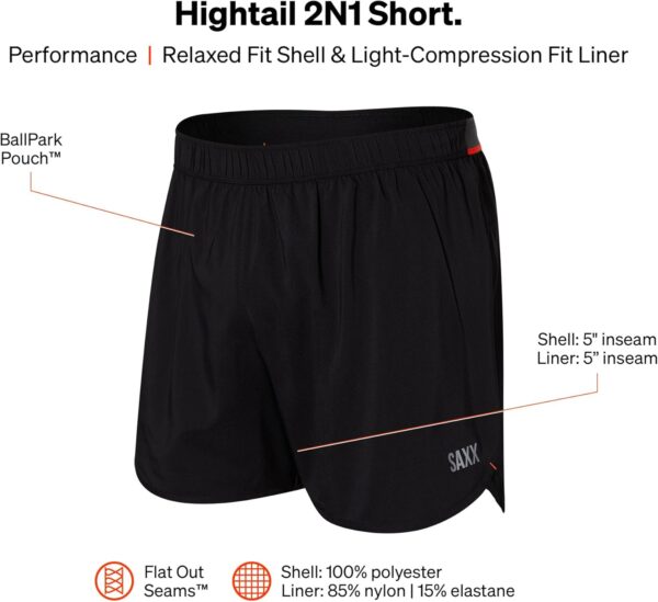 Short de course SAXX HIGHTAIL 2N1 doublure compression noir-6