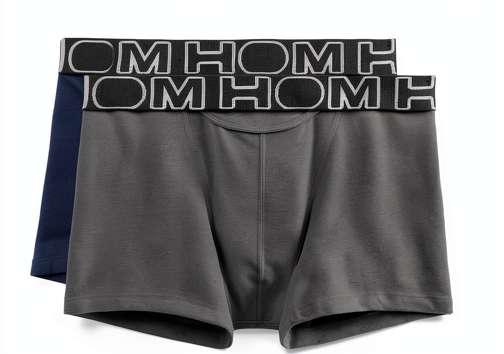 Boxer homme HOM en coton naturel, montrant l'ouverture horizontale et les couleurs disponibles
