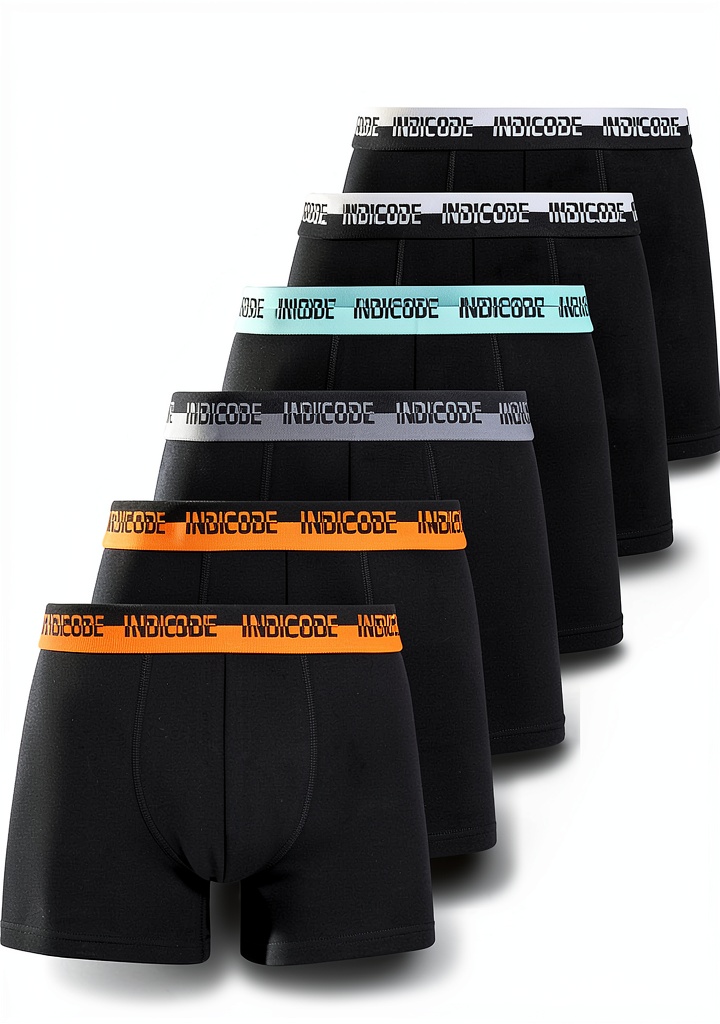Pack de 7 boxers Indicode Hommes dépliés montrant les couleurs assorties