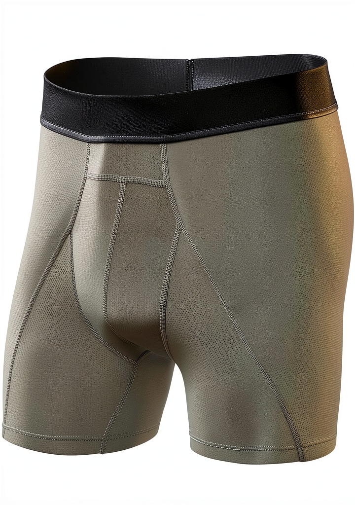 Caleçon SAXX cargo gris taille XS dépliée sur un tapis de yoga, montrant la coupe et les détails de couture