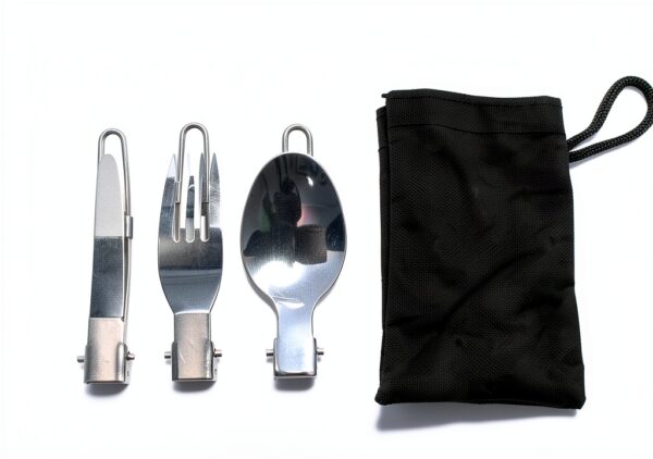 Couverts pliables camping acier inoxydable 3 pièces-2