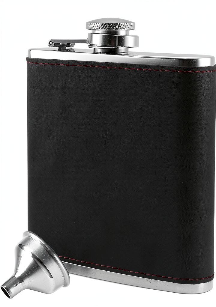 Flasque Outdoor Saxx noire avec revêtement daim, montrant la poche poitrine et l'entonnoir