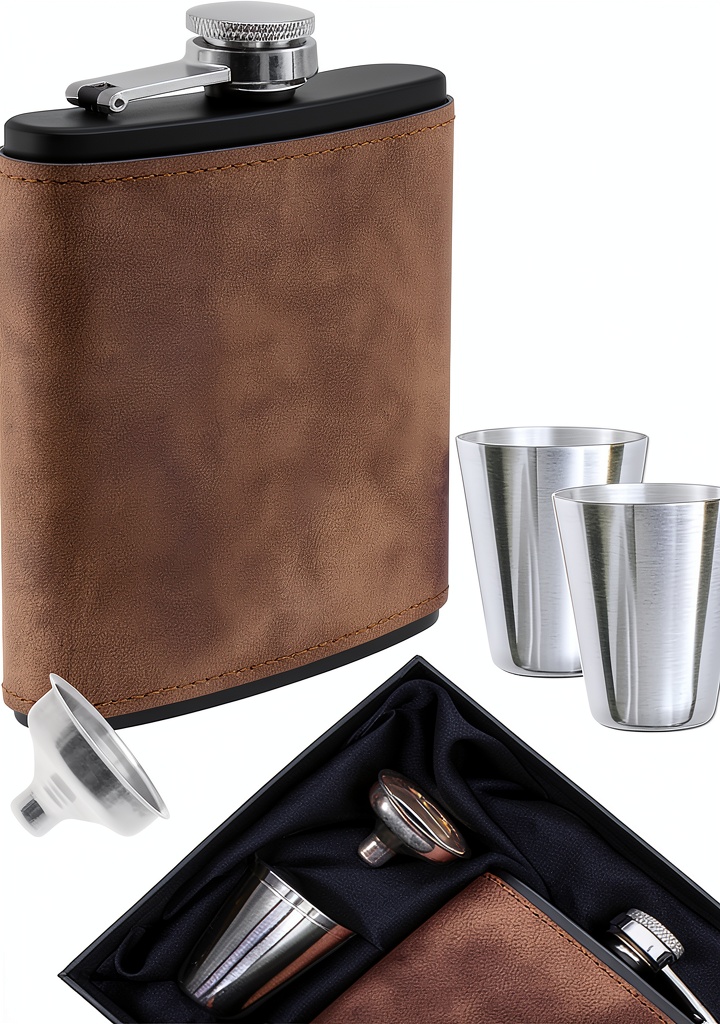 Flasque Outdoor Saxx cuir sauvage 175 ml gobelets entonnoir displayed on a forest picnic table