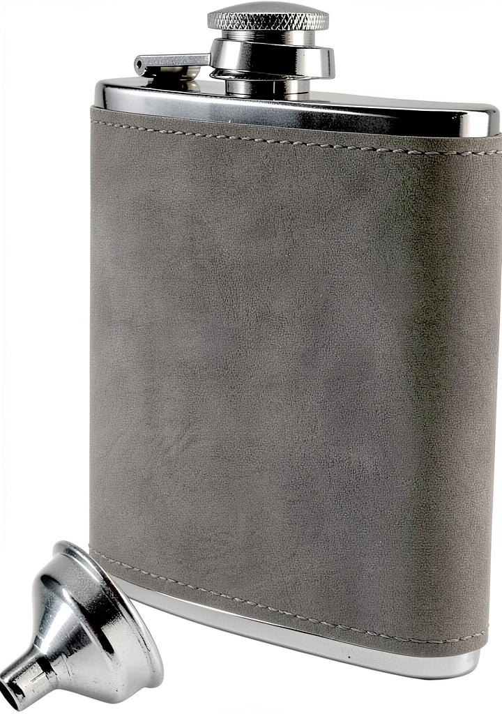 Flasque Outdoor Saxx gris clair avec revêtement daim, montrée dans un cadre extérieur