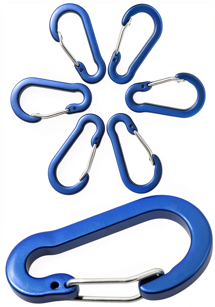 Mousquetons aluminium Outdoor Saxx 5 cm bleu camping testés sur équipement de randonnée