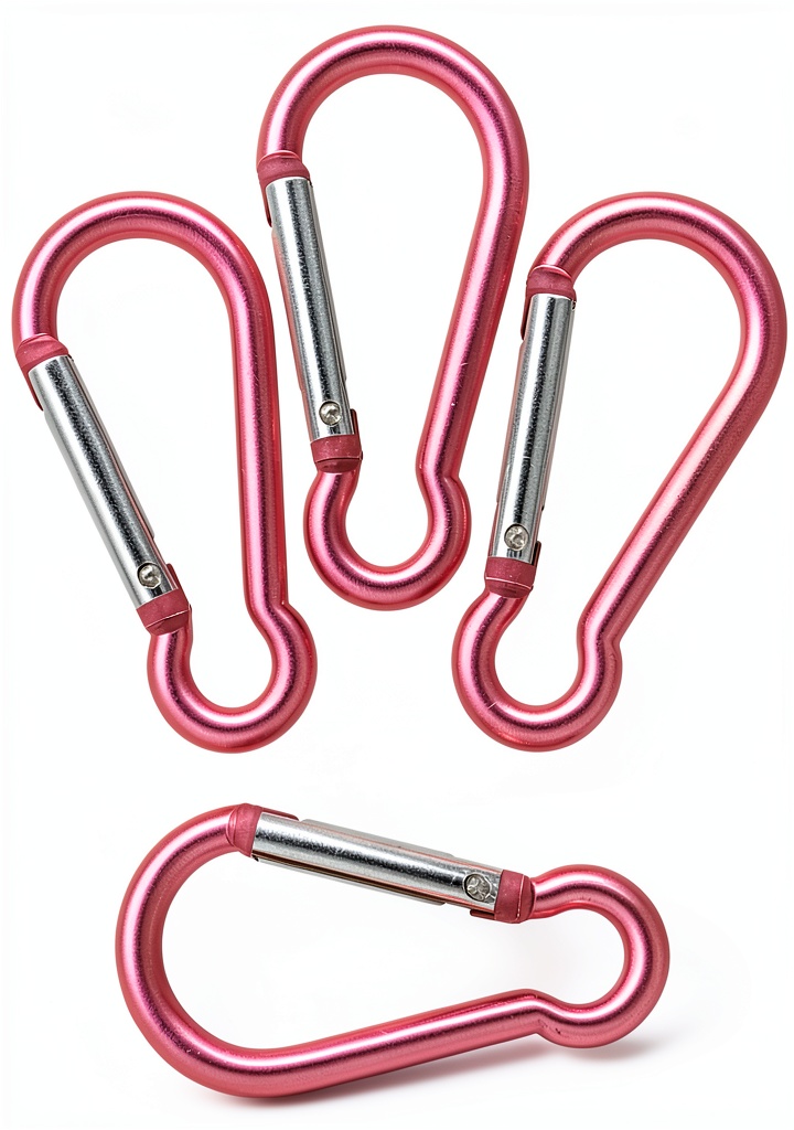 Lot de 4 mousquetons Outdoor Saxx en aluminium rose sur fond naturel