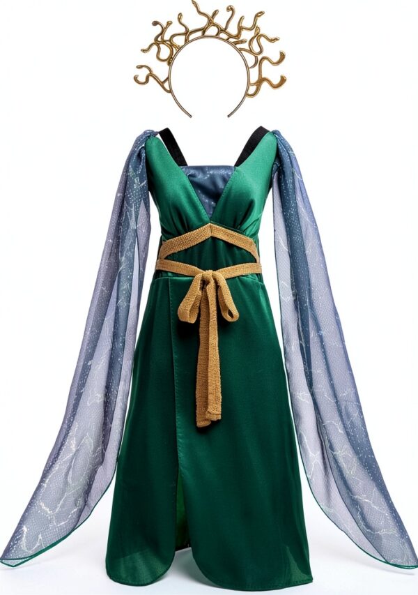 Costume Méduse Lito Angels – Robe verte satin avec serre‑tête serpent-0