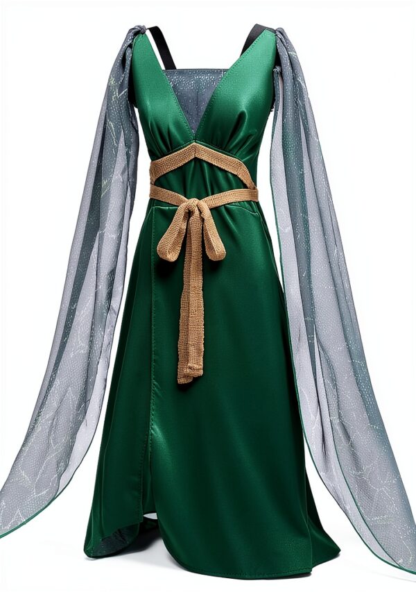 Costume Méduse Lito Angels – Robe verte satin avec serre‑tête serpent-2