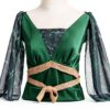 Costume Méduse Lito Angels – Robe verte satin avec serre‑tête serpent-3