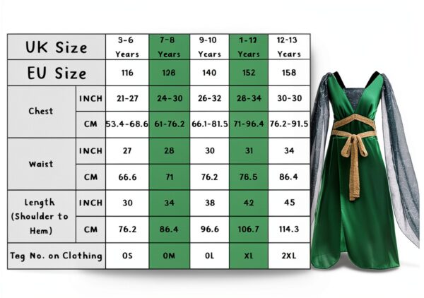 Costume Méduse Lito Angels – Robe verte satin avec serre‑tête serpent-6