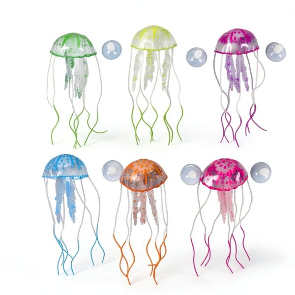 BSGP Lot de 6 méduses lumineuses pour aquarium, décoration en silicone-0