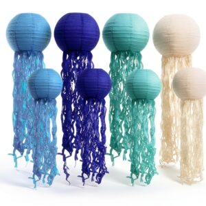 Lanternes en papier HOMURY 8 décorations méduse 25 cm bleu Tiffany-0