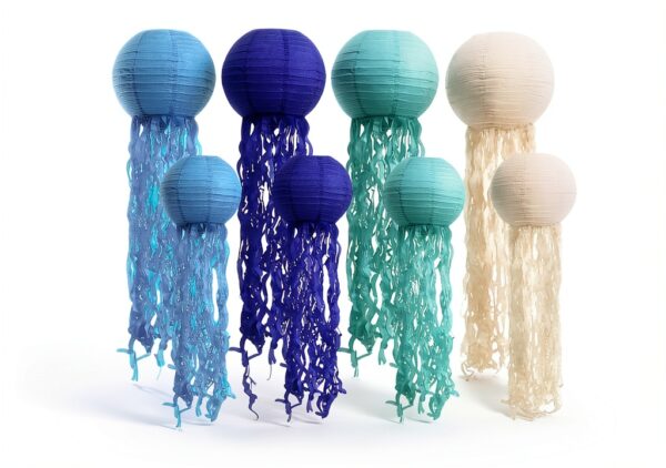 Lanternes en papier HOMURY 8 décorations méduse 25 cm bleu Tiffany-0