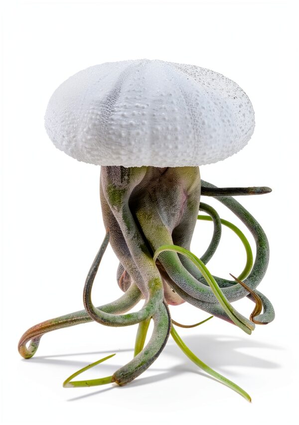 Trendyairplants - Lot de 3 Méduses Végétales avec Coquilles d’Oursin Alfonso Blanches et Tillandsias - Plantes Aériennes Suspendues avec Mousse Espagnole - Décoration Naturelle-3