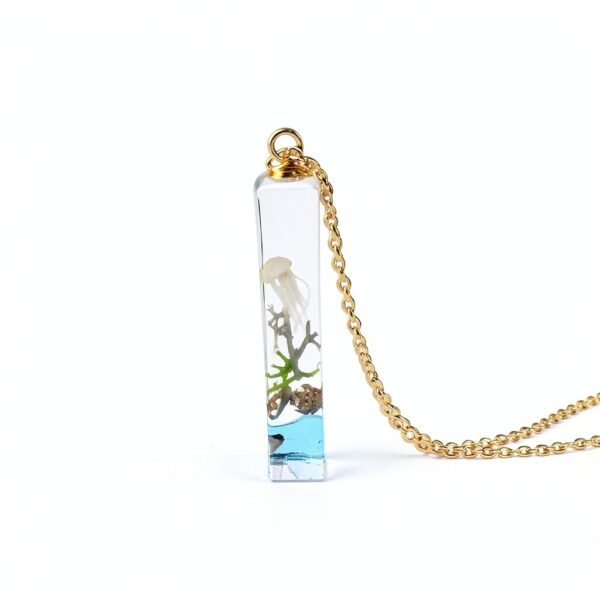 Méduse 3D Fond marin Brillent dans le Noir Jellyfish Cube Résine Plaqué Or 18k Chaîne Colliers avec pendentifs Femmes Handmade-5