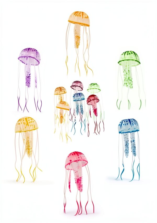 BSGP Lot de 6 méduses lumineuses pour aquarium, décoration en silicone-3