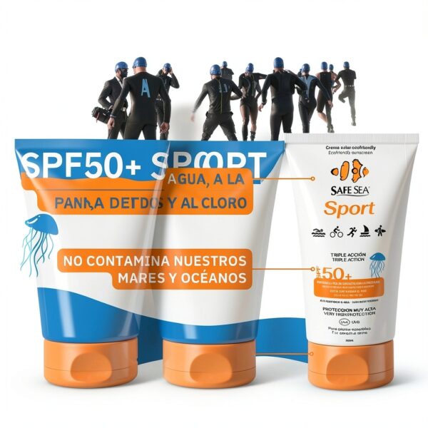 SAFE SEA - Crème Solaire Sport contre les Piqûres de Méduses FPS 50+ - Formule Végane - Très Résistante à l'Eau - Haute Protection Solaire pour Sportifs - Adaptée aux Peaux Sensibles - Format 100 ml-1