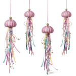 SKOOLOVE Lot de 4 Méduses Décoratives pour Fête sur Le Thème de la Sirène et Décorations de Fête sous la mer, Oursin Naturel Fabriqué à la Main pour Cadeau d'anniversaire, Sapin de Noël Côtier-0