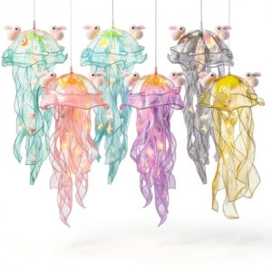 Mineup Lot de 6 Lanternes Méduses à Suspendre, Lanterne Méduse Lumineuse, Lampe à Suspendre en Forme de Méduse, Veilleuse créative à suspendre pour la naissance des enfants-0