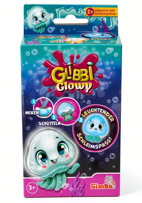 Simba 105953080 Glibbi Glowy, méduse avec Effets phosphorescents dans Le Noir, la Poudre transforme l'eau en Slime Lumineux, 2 x 7 g, Gluant, Plaisir de Bain à partir de 3 Ans-0