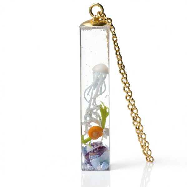 Méduse 3D Fond marin Brillent dans le Noir Jellyfish Cube Résine Plaqué Or 18k Chaîne Colliers avec pendentifs Femmes Handmade-1