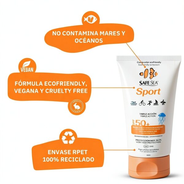 SAFE SEA - Crème Solaire Sport contre les Piqûres de Méduses FPS 50+ - Formule Végane - Très Résistante à l'Eau - Haute Protection Solaire pour Sportifs - Adaptée aux Peaux Sensibles - Format 100 ml-3