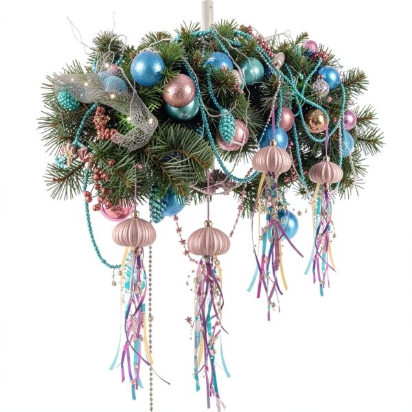 SKOOLOVE Lot de 4 Méduses Décoratives pour Fête sur Le Thème de la Sirène et Décorations de Fête sous la mer, Oursin Naturel Fabriqué à la Main pour Cadeau d'anniversaire, Sapin de Noël Côtier-2