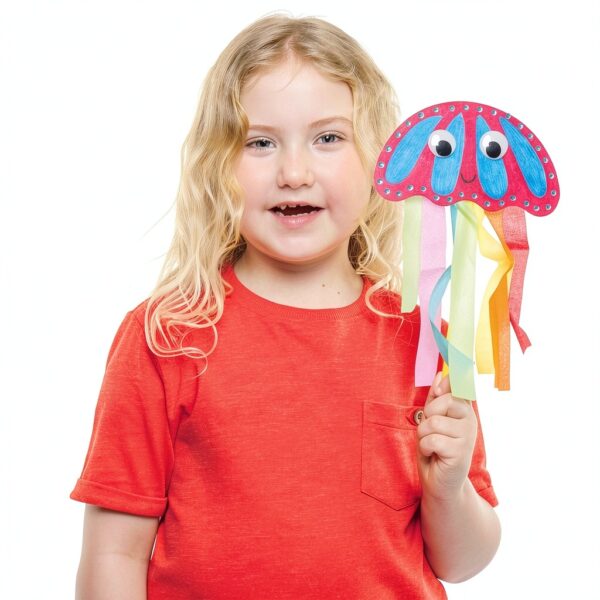 Kits de marionnettes méduses Baker Ross – 8 pièces en bois colorées-3