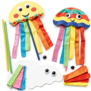Kits de marionnettes méduses Baker Ross – 8 pièces en bois colorées-0