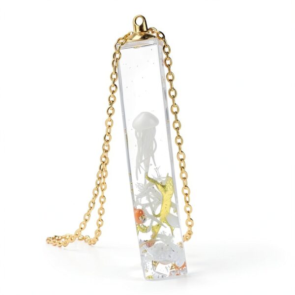 Méduse 3D Fond marin Brillent dans le Noir Jellyfish Cube Résine Plaqué Or 18k Chaîne Colliers avec pendentifs Femmes Handmade-3
