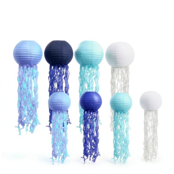 Lanternes en papier HOMURY 8 décorations méduse 25 cm bleu Tiffany-1