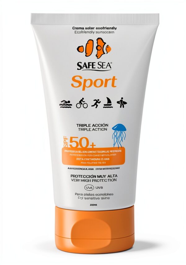 SAFE SEA - Crème Solaire Sport contre les Piqûres de Méduses FPS 50+ - Formule Végane - Très Résistante à l'Eau - Haute Protection Solaire pour Sportifs - Adaptée aux Peaux Sensibles - Format 100 ml-0
