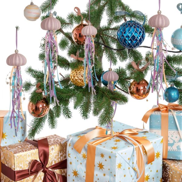 SKOOLOVE Lot de 4 Méduses Décoratives pour Fête sur Le Thème de la Sirène et Décorations de Fête sous la mer, Oursin Naturel Fabriqué à la Main pour Cadeau d'anniversaire, Sapin de Noël Côtier-5