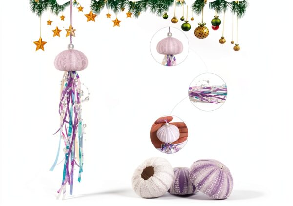 SKOOLOVE Lot de 4 Méduses Décoratives pour Fête sur Le Thème de la Sirène et Décorations de Fête sous la mer, Oursin Naturel Fabriqué à la Main pour Cadeau d'anniversaire, Sapin de Noël Côtier-1