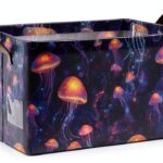 Mnsruu Panier de rangement pour étagères - Grand bac de rangement étanche - Motif méduses - Orange-0