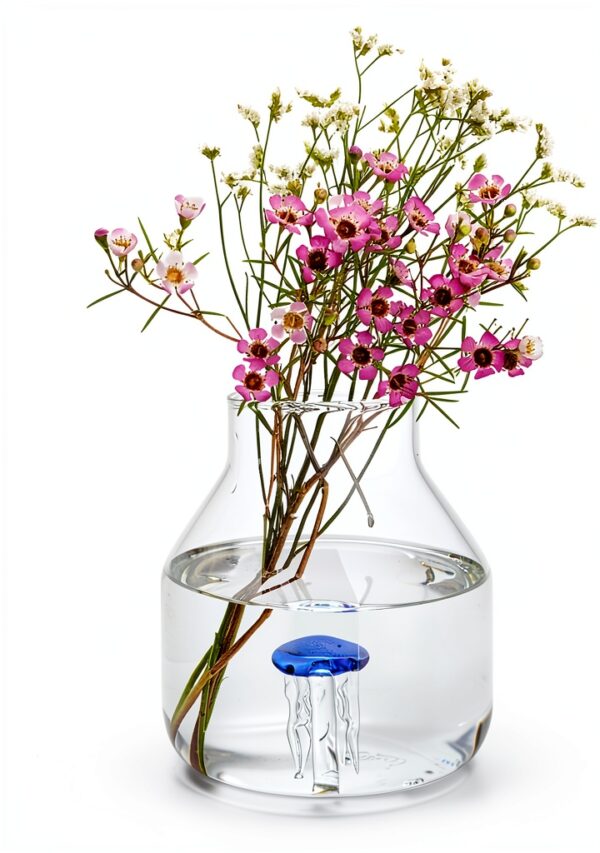 Balvi Vase Bleu Conique avec Méduse en Verre-2