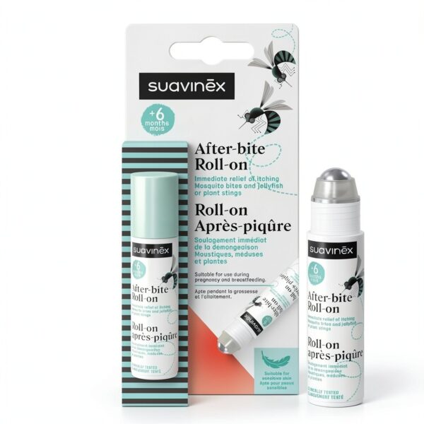 Suavinex, Roll On Après Piqûres Moustiques, Plantes et Méduses, Sans Alcool ni Ammoniaque, Adapté Peaux Sensibles, Grossesse et Allaitement, Bébés de +6 Mois, Soulage la Douleur, Calme la Peau, 15 ml-0