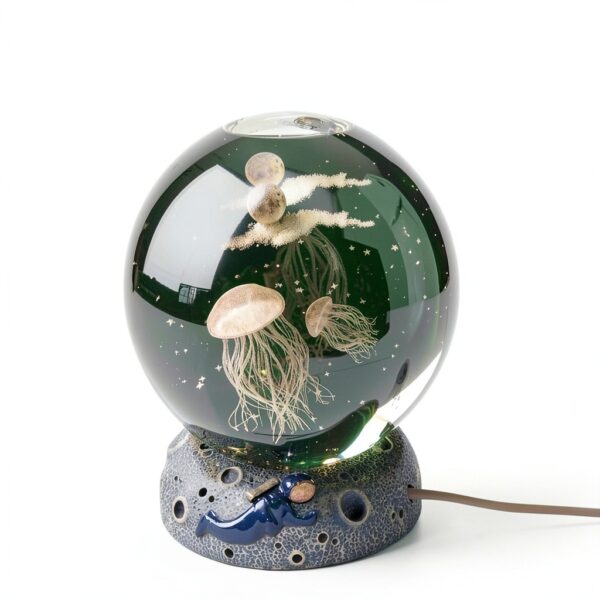 MagiDeal Veilleuse créative avec Lampe de Base Boule de Cristal rougeoyante décorative pour Noël Enfant Cadeau Chambre Salon fête décoration, méduse-3