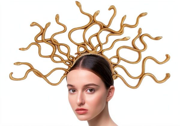 Floatdream Medusa Bandeau à cheveux en forme de tête de serpent, pour fête, cosplay, décoration de costume, unisexe (doré)-5