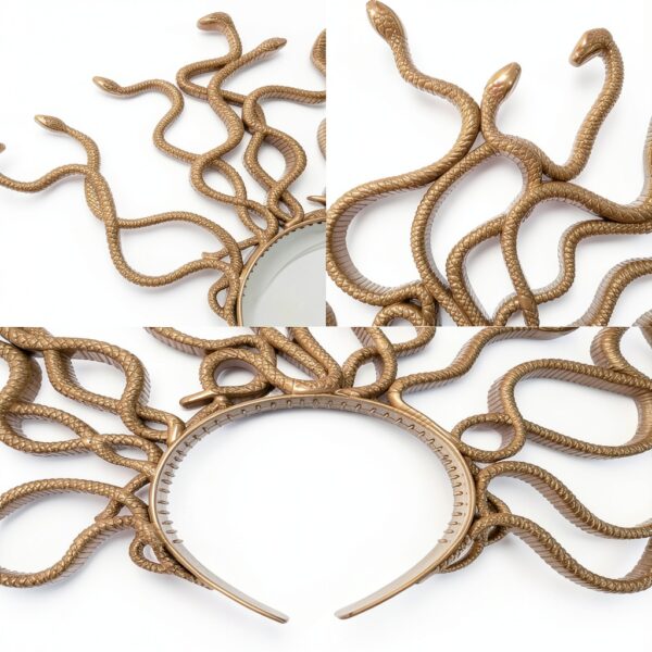 Floatdream Medusa Bandeau à cheveux en forme de tête de serpent, pour fête, cosplay, décoration de costume, unisexe (doré)-3